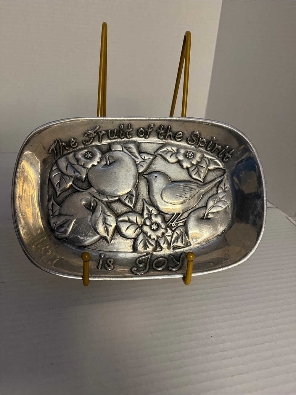 Embossed Metal Pewter Tray 'The Fruit of the Spirit is Joy'
